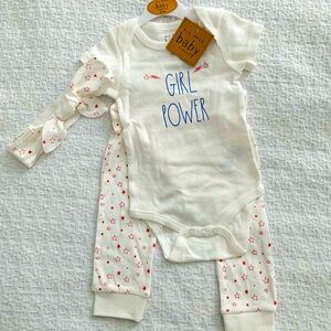 Rae Dunn Baby GIRL POWER  3 Outfit Size 6- 9 M NEW